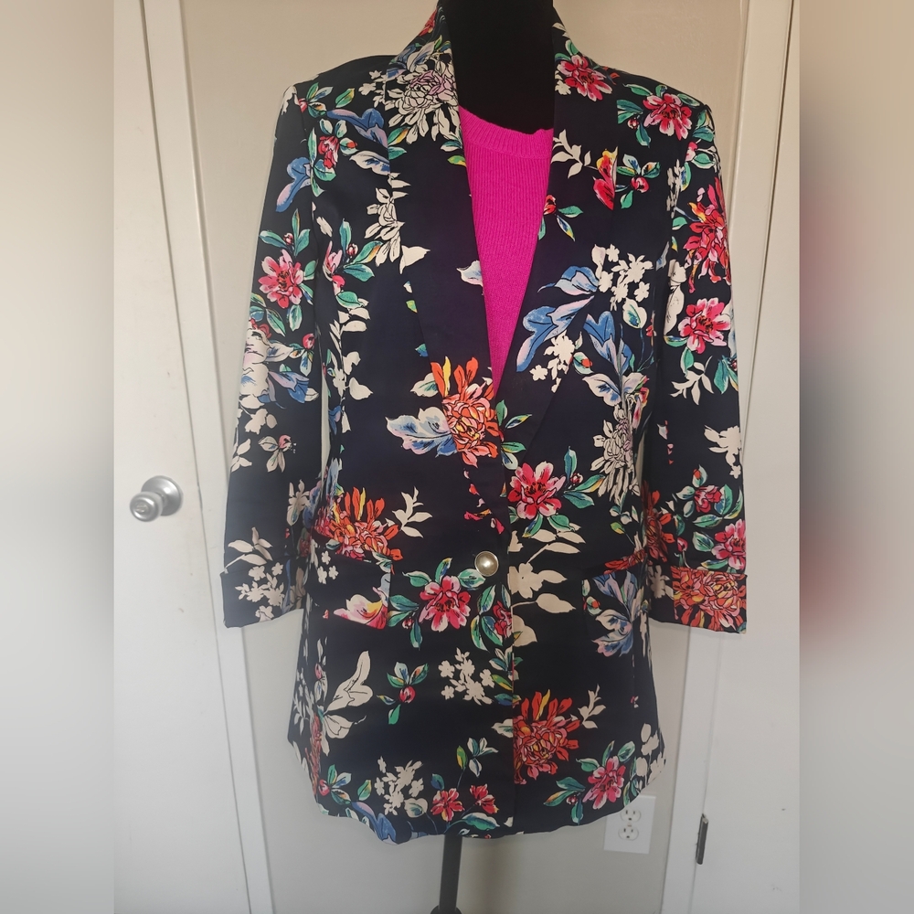 Blazer  Laundry by Shelli Segal  Size 8 • Bold Floral Print • Blue Career/Casual